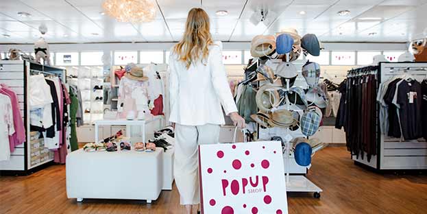 Visitor walking in a pop-up shop.