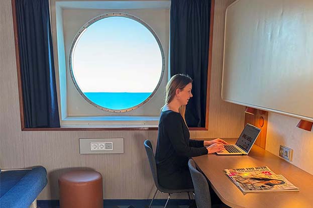 Woman working in an office cabin